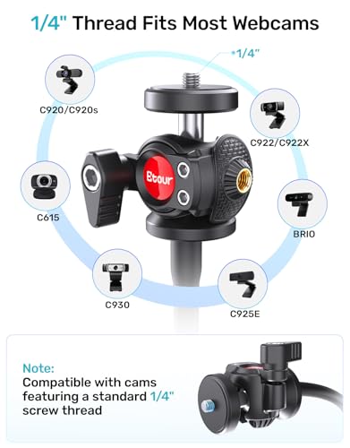 Webcam Stand for Desk, Upgraded Gooseneck Web Camera Tripod & 360° Swivel Ballhead for Logitech Webcam C922 C930 C930e C920 C920s C920x C960 C615 BRIO NexiGo N60 with 1/4" Thread
