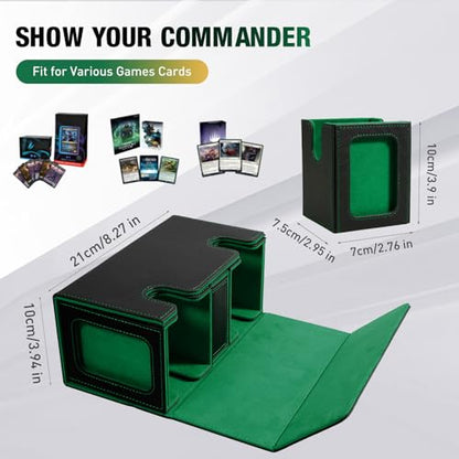 TiMOVO MTG Deck Box, Magnetic Trading Card Storage Case, Black+ Green | Holds 400+ Sleeveless Cards, 4 Dividers & Dice Tray, 2 Detachable Commander Card Deck Boxes, For Magic Game Cards - color: Black/Green