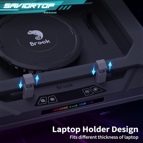 Brook Saviortop Gaming Laptop Cooling Pad – High-Speed 3500 RPM Laptop Cooler with Turbo Fan, RGB Cooling Stand for 10-19 Inch Laptops, Touch Control, USB-C Hub, Adjustable Height, Quiet Cooling Fan