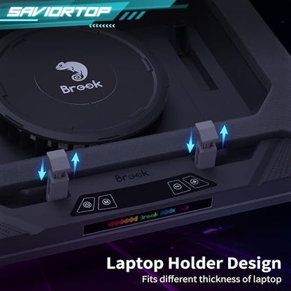 Brook Saviortop Gaming Laptop Cooling Pad – High-Speed 3500 RPM Laptop Cooler with Turbo Fan, RGB Cooling Stand for 10-19 Inch Laptops, Touch Control, USB-C Hub, Adjustable Height, Quiet Cooling Fan