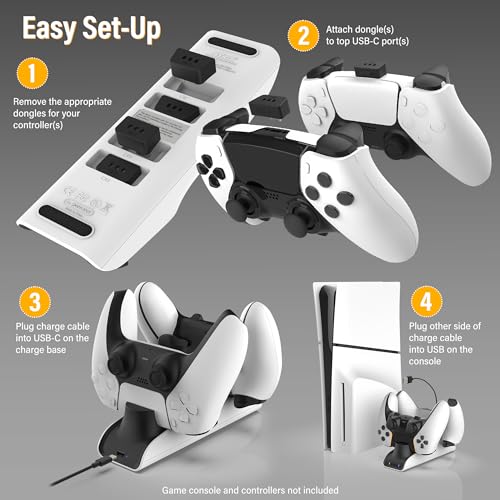 Nyko – Charge Base Edge – Store & Charge Station Compatible with PS5 DualSense & Edge Controllers – PS5 Slim Accessory Dual Port Recharging Dock - USB-C Dongles - LED Charge Indicators