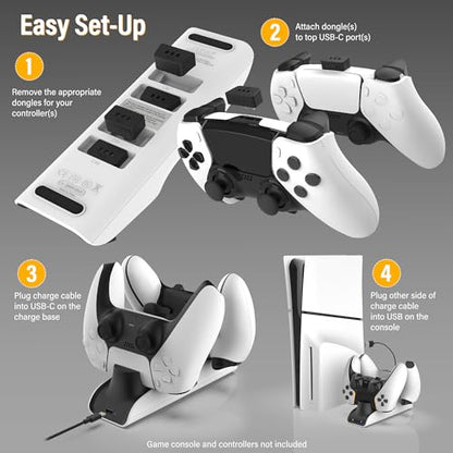 Nyko – Charge Base Edge – Store & Charge Station Compatible with PS5 DualSense & Edge Controllers – PS5 Slim Accessory Dual Port Recharging Dock - USB-C Dongles - LED Charge Indicators