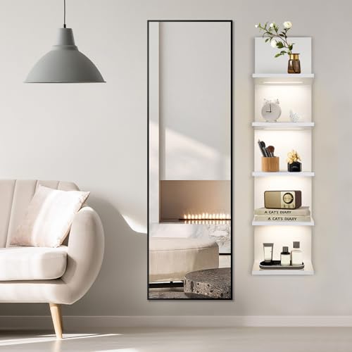 5 Tier Wall Shelf Unit, White | White shelves ,Lack Shelf, Wall Shelves for Bedroom，office ,Bathroom, Vanity Shelves With LED Light - color: White