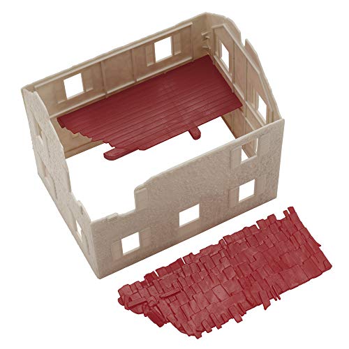 BMC WW2 Ruined Spanish Farm House - Plastic Army Men Playset Accessory - color: Off-white & Red