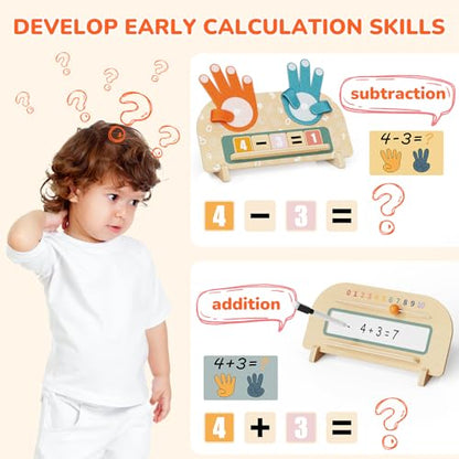 Montessori Math Toy for Kids 3-5, Double-Sided Finger Counting Board with Writing Board & Number Blocks, Preschool Learning Toy for Addition & Subtraction, Educational Gift - size: SIZE B