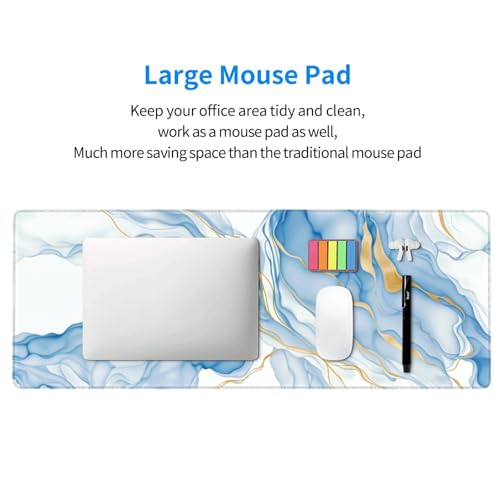 Large Mouse Pads for Desk, Extended Marble Gaming Mousepad for Women Office Gifts, Funny XL Big Stitched Waterproof Nonslip Computer Mats Deskmat for Keyboard, (Light Blue and White, 31.5 * 11.8 In) - color: Light Blue and White Marble