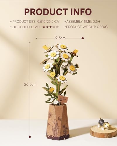 3D Flower Wooden Puzzles for Adults-Chamomile, DIY Wooden Flowers Model Kit Building Set Crafts Birthday Gifts, Artificial Botanical Collection Creative Gift Ideas/Housewarming (101PCS) - style: TW - Chamomile