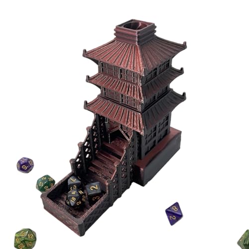 Temple Dice Dice Tower Dungeons and Dragons RPG Tabletop Roleplaying Game Jail DND (Random 7PCS D20 Dice Set Included) (Red+Brown) - color: Brown