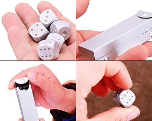 DS.DISTINCTIVE STYLE Aluminum Alloy Dice 5 Pieces 16mm Portable Metal Dices with Case 6 Sided Dice for Party Game - color: Silver, style: Rectangle