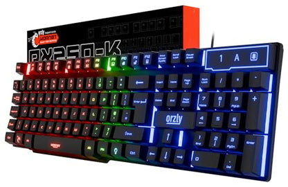 Orzly Gaming Keyboard RGB USB Wired Rainbow Keyboard Designed for PC Gamers, PS4, PS5, Laptop, Xbox, Nintendo Switch, RX-250 Hornet Edition - color: Black