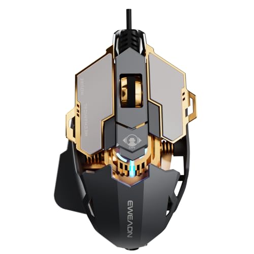 EWEADN G5 Wired Gaming Mouse with Adjustable Tail, 12800 DPI Programmable Computer Mouse with RGB Backlit, 9 Macro Buttons, Rapid Fire Key & Aluminum Base Ergonomic PC Mice for Laptop, PC-Grey - color: Grey