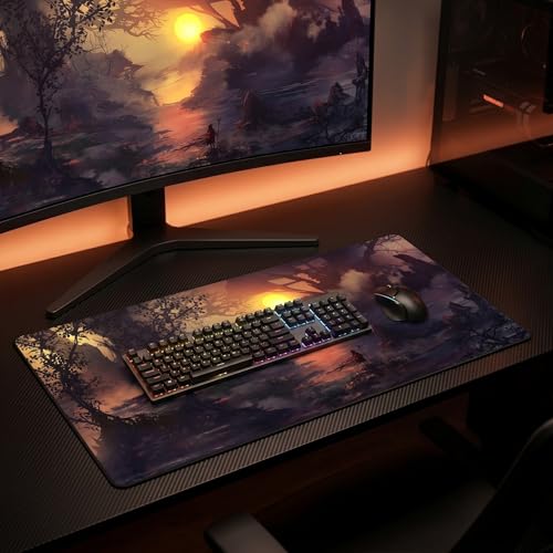 XXL Gaming Mouse Pad 23.6x11.8 inch, Nightfall Lone Warrior Anime Theme Desk Mat, Twilight Ashes Scene Large Mousepad,Fantasy Artistic Keyboard Mouse Mat (Twilight Embers) - color: Twilight Embers