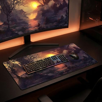XXL Gaming Mouse Pad 23.6x11.8 inch, Nightfall Lone Warrior Anime Theme Desk Mat, Twilight Ashes Scene Large Mousepad,Fantasy Artistic Keyboard Mouse Mat (Twilight Embers) - color: Twilight Embers