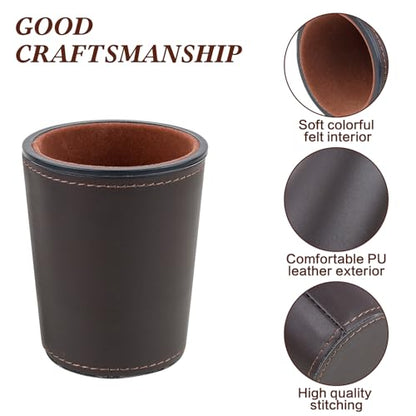 Felt-Lined PU Leather Dice Cup Set, 6 Quiet Dice Shaker Cups with 36 Dices for Bar Party Yahtzee Farkle Dice Games, Coffee - color: Coffee#dice Cup Set
