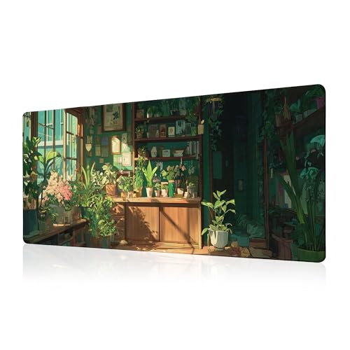 Green Plant Mouse Pad Desk Mat XL Extended Large Gaming Desk Pad Mousepad, Fresh Leaves Bookshelf Computer Laptop Keyboard and Mouse Mat, Desktop Protector Mat for Office and Home 31.5x11.8 in - color: Green Plant