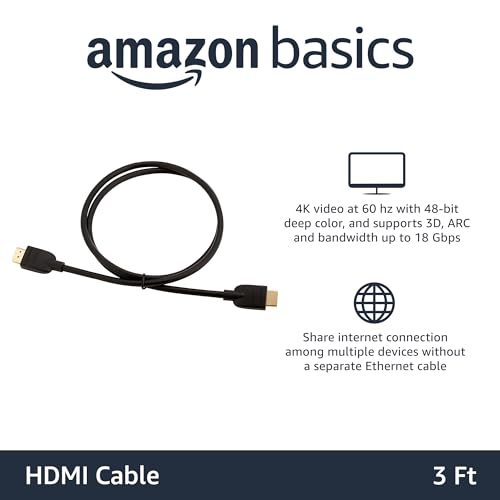 Amazon Basics High-Speed 4K HDMI 2.0 Cable, 3-Pack, 3ft, 18Gbps, 2160p, 48 bit, Compatible with TV/PS5/Xbox/Roku/Blu-ray, Black - size: 3 Feet, style: 3-Pack