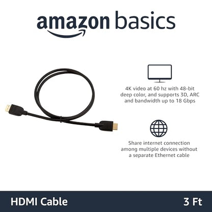 Amazon Basics High-Speed 4K HDMI 2.0 Cable, 3-Pack, 3ft, 18Gbps, 2160p, 48 bit, Compatible with TV/PS5/Xbox/Roku/Blu-ray, Black - size: 3 Feet, style: 3-Pack