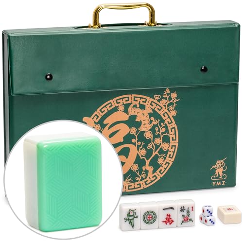 Yellow Mountain Imports "Emerald Weave Chinese Mahjong Set, with 146 Large 1.6-Inch Tiles, Green Vinyl Case, Wind Indicator and Dice - for Chinese Style Gameplay Only 「翡翠編織」中國麻將 - color: Green