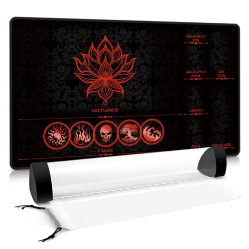 MTG Playmat with Zones – Lotus Sketch Red 24x14 Card Game Mat for Magic The Gathering, Stitched Edge, Non-Slip Rubber Base with Prismatic Playmat Tube – Lotus Red Zone - color: Lotus Red Zone