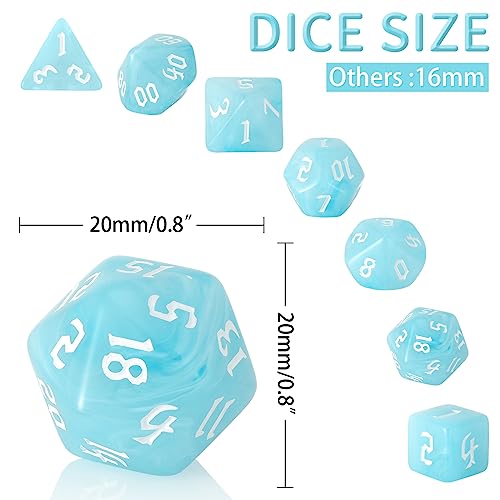 7PCS Polyhedral DND Dice, D&D Dice Set Filled with White and Blue Swirls for Role Playing Dice Games as DND RPG MTG Table Games - color: White and Blue