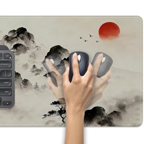 Japanese Ink Painting Mouse Pad Desk Pad, 27.5x11.8 in Japanese Style Mouse Pad Extended Keyboard Mousepad with Stitched Edges, Waterproof Non-Slip Rubber Base for Office Computer Laptop Home - color: Japanese ink painting