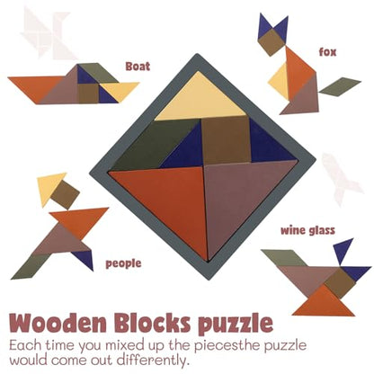 Yunsailing 3 Pack Large Wooden Blocks Puzzles Hexagon Tangram Puzzle Wooden Russian Brain Puzzles for Adult Challenge Teasers Geometric Jigsaw Logic Iq STEM Educational Gift Graduation(Stylish) - style: Stylish