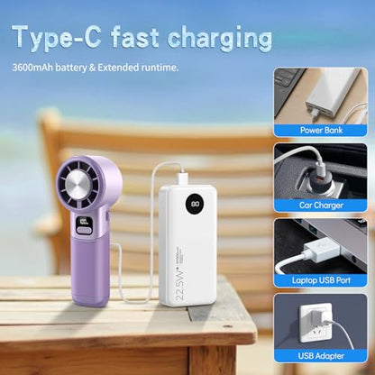 High-Speed Portable Handheld Turbo Fan with Ice Cooler, LED Display, 3600mAh Rechargeable Fan, Up to 9H Runtime, 90°Foldable Mini Fans for Travel, Commute, Outdoor, Gifts for Women Men - style: PL-01