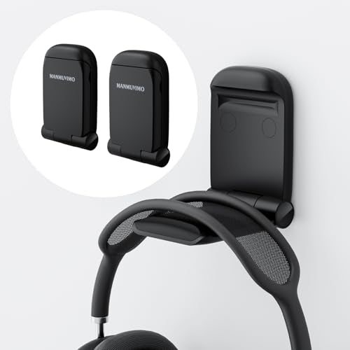 MAMUVIMO Headphone Stand, 2 Pack Headset Stand Foldable＆Sticky, Headphone Holder Hook Mount with Non-Slip Silicone, Adhesive Earphone Desk Hanger Clip Space-Saving for Airpods Max, All Earphones-Black - color: Black, size: 2 Pack