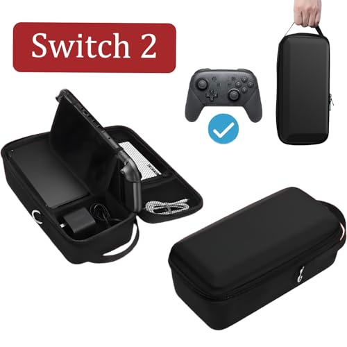 QUBAMG Switch 2 Dock Case Compatible with Nintendo Switch 2（2025）, Fit Joy-Con,AC Adapter, Adjustable Stand & Game Cartridges,Portable Travel Case with Zipper Hard Shell for Switch Console Pro - color: Switch 2 Black