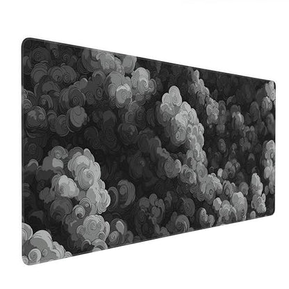 Japanese Cloud Desk Mat, Extended Gaming Mouse Pad, XL Size 35.4 x 15.7 inches, Black and Gray, Non-Slip Base - color: Auspicious Cloud