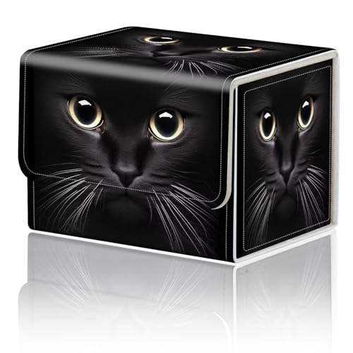 Card Game Storage Box TCG Deck Box MTG Card Box Organizer Trading Card Case Commander Deck Box TCG Card Storage Box Magnetic Closure Creative Pattern Up to 200 Cards, Cute Black Cat With Big Eyes - color: Cute Black Cat With Big Eyes