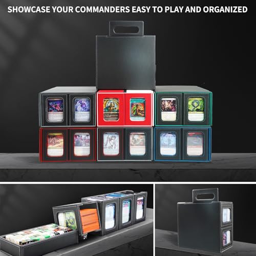 AFIING Commander Deck Box for MTG/EDH, Fits 400+ Double-Sleeved Cards, with Display Window, 4 Removable Deck Cases, Dividers, Dice Tray & Handle, Card Holders for TCG (Black Grey) - color: Black Grey