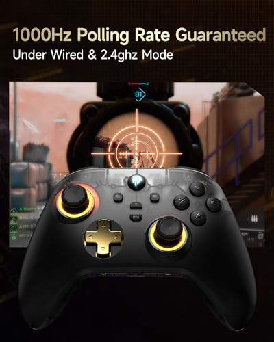 EasySMX D05 Wireless PC Controller with Charging Dock,Black | Hall Joystick, RGB, 1000Hz Polling Rate, Custom Back Buttons,2.4G&Bluetooth & Wired,for PC, Android, Switch and iOS. - color: black gold