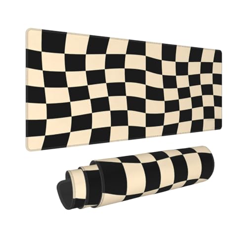 Gaming Mouse Pad, Large Beige Black Checkered Mousepad Laptop, Extended Mouse Mat, Long XL Waterproof Keyboard Pads, Big Non-Slip Mousepads for Game Office Home, 31.5 x 11.8 in - color: Beige Black Checkered