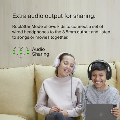 Belkin SoundForm Inspire Bluetooth Kids Headphones, 35H Battery Life | Over-ear wireless headset, built-in mic, 85dB safe volume limit, online learning, travel, iPad, iPhone, Galaxy - color: Black, style: Wireless