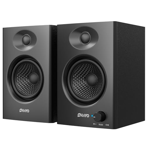 OHAYO 60W Computer Speakers for Music and Gaming, Active Bluetooth 5.3, Stereo 2.0 Speakers for Desktop PC or Laptop, 3.5mm Aux RCA USB Input, 1 Pair, Black - color: Black