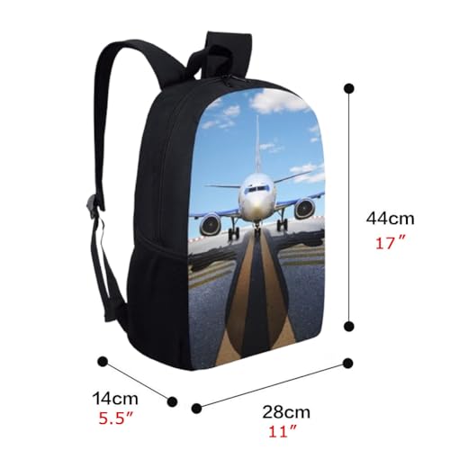 Boy Bookbag School Backpack 17 Inch Student Bag Lightweight Backbag for Age 6-16 Kids Plane Design (Bookbag + Pencil Bag) - color: Plane Backpack 6- Bookbag + Pencil Bag