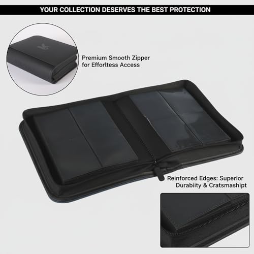 336 Card Binder, 4-Pocket Zipper Binder for Trading Cards, Side Loading Water-Resistant Album for MTG, TCG & Sports Cards (Black) - color: Card Binder 4 Pocket Black