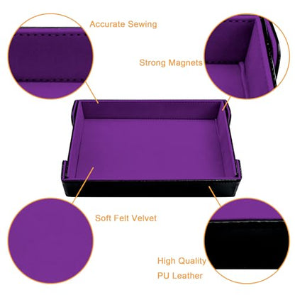 SIQUK Magnetic Folding Dice Tray Rectangle Dice Rolling Tray PU Leather Dice Trays Foldable Dice Holder Dice Rolling Mat Storage Box for D&D RPG Dice Games, Violet - color: Violet