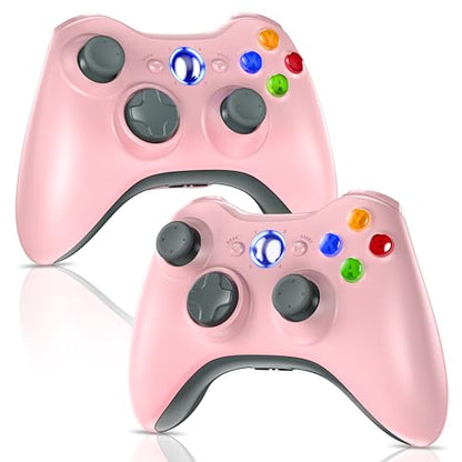 Gamrombo 2 Pack Replacement for Xbox 360 Controller, Wireless Controllers Gamepad Upgraded Joystick Compatible with 360 & Slim, Windows 11/10/8/7 PC Controller with Dual Shock, 2.5mm Audio Jack (Pink) [microsoft_xbox_360] - color: Pink+Pink