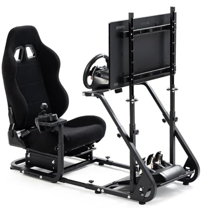 Supllueer Racing Simulator Cockpit with TV Mount and Gaming Seat Fit for Logitech GPRO G920 G923, for Thrustmaster T128 T300, Sim Driving Stand Without Steering Wheel/Pedal/Shifter/TV