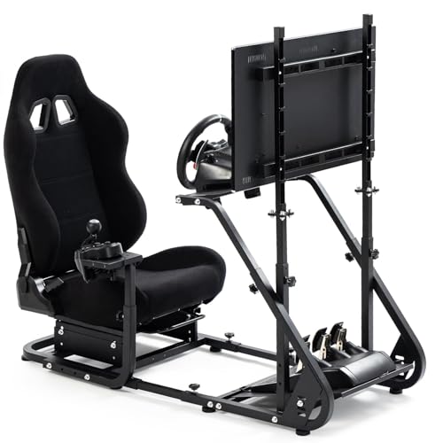 Supllueer Racing Simulator Cockpit with TV Mount and Gaming Seat Fit for Logitech GPRO G920 G923, for Thrustmaster T128 T300, Sim Driving Stand Without Steering Wheel/Pedal/Shifter/TV