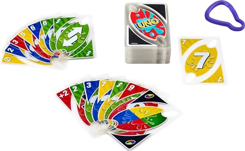 Mattel Games UNO Splash Card Game, Ages 7+, 2-10 Players | With Waterproof Cards &Portable Carabiner Clip for Travel, Pool Time, Camping & Game Nights Away - style: Uno Splash