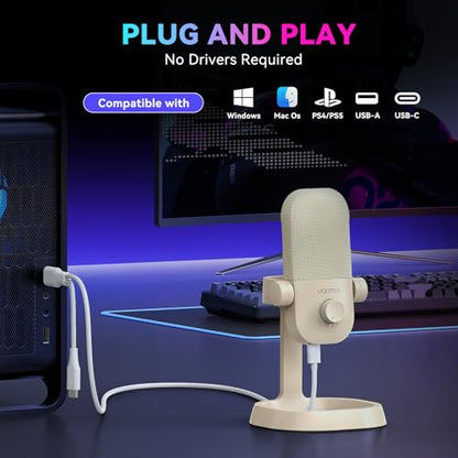 USB Microphone for PC, Plug & Play Cardioid Condenser Mic - color: Beige
