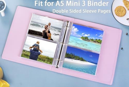 40 Pack 160 Pockets 3.5x5” Photocard Sleeves for A5 Mini 3 Ring Binder, Ultra-Clear Photo Sleeves, Double-Sided 2 Pocket Photo Pages, Top Loading Sheet Protector for Photos, Postcards, Seed Packets - color: 3.5x5"