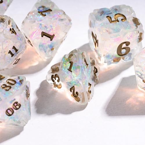 Cusdie Sharp Edge DND Dice, 7 PCS Shamrock DND Dice Set D&D D20 D12 D10 D8 D6 D4, Handcrafted Polyhedral Dice Set for RPG and Other Table Games(Transparent) - color: Transparent