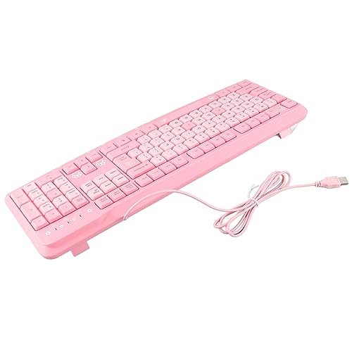 Silent Keyboard Mechanical Membrane USB Wired 104 Keys Adjustable Bracket Ergonomic Design for Laptop Home Office Gaming 45.5x14.7cm (Pink) - color: Pink