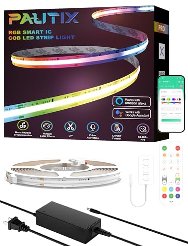 PAUTIX RGB Smart IC COB LED Strip Lights,Work with Alexa/Google Assistant,24ft/7.5m,720LEDs/m Addressable UL-Listed 24V Chasing Color Flexible Tape Light,for Cabinet,TV,Bedroom,Party DIY Decoration - size: 24 ft - DC24V (Voice Activation)