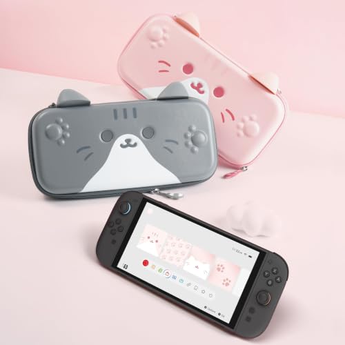 GeekShare Carrying Case Compatible with Switch 2 (2025) 7.9 Inch, Hard-Shell Slim Travel Case with 10 Game Card Slots for Switch 2 Console and Accessories, Cat Ear (Pink) - color: Pink