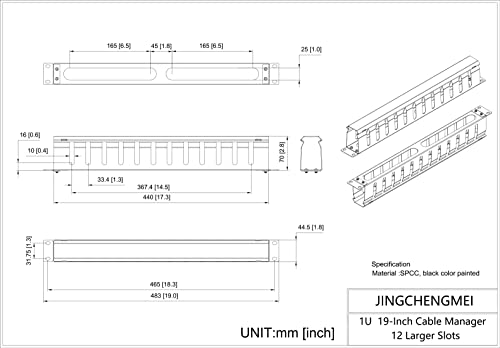 2 Pack of All Metal 1U Cable Manager with 12 Big Finger Slots | Cable Management Horizontal Rack Mount for 19-inch Server Rack or Cabinet